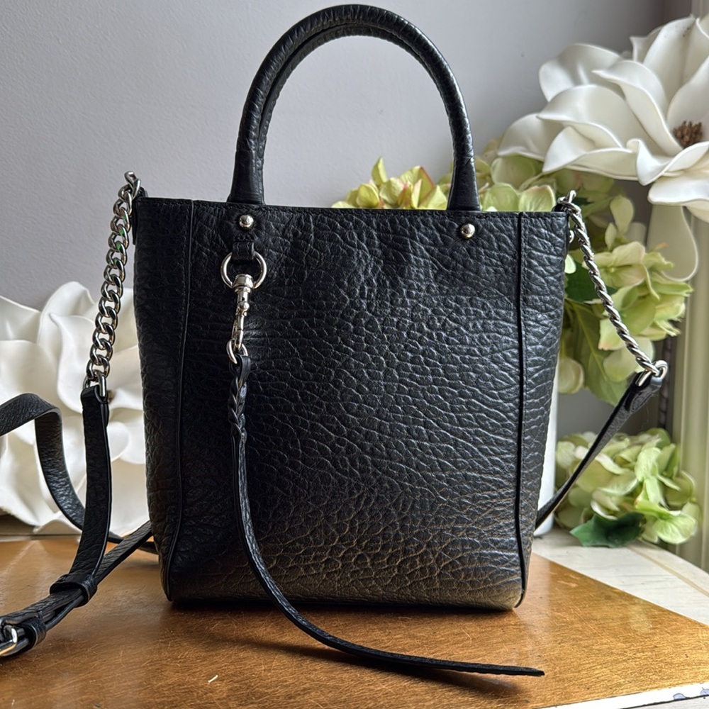 Rebecca Minkoff Chain Top Handle Tote in Pebbled Black Leather - Picture 4 of 16